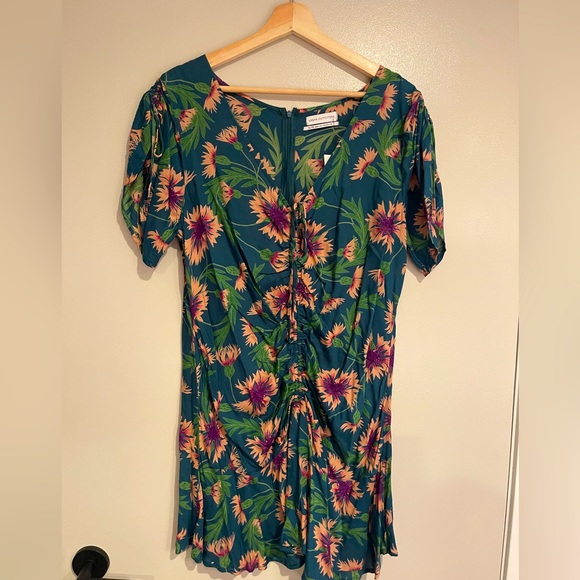 NWT - Urban Outfitters Green Floral Drawstring Ruched Mini Dress Size XL - Picture 3 of 10